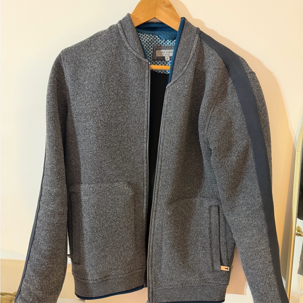 TED BAKER Men's Gray Zip-Up Bomber Sweater Jacket